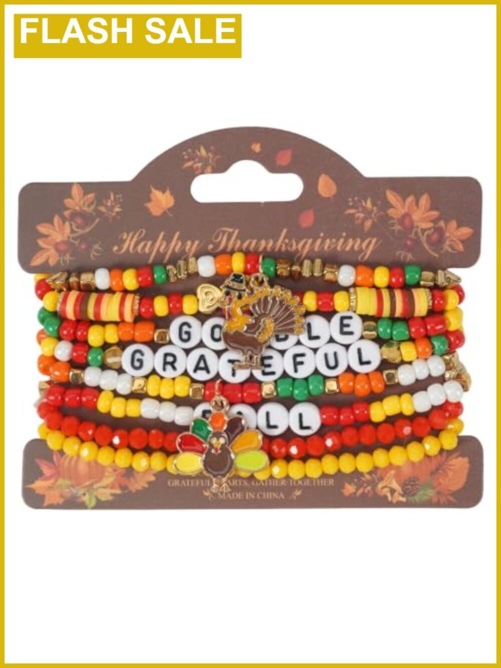 Thanksgiving Beaded Bracelet Set Women Stackable Stretch Charm Bracelets Fall